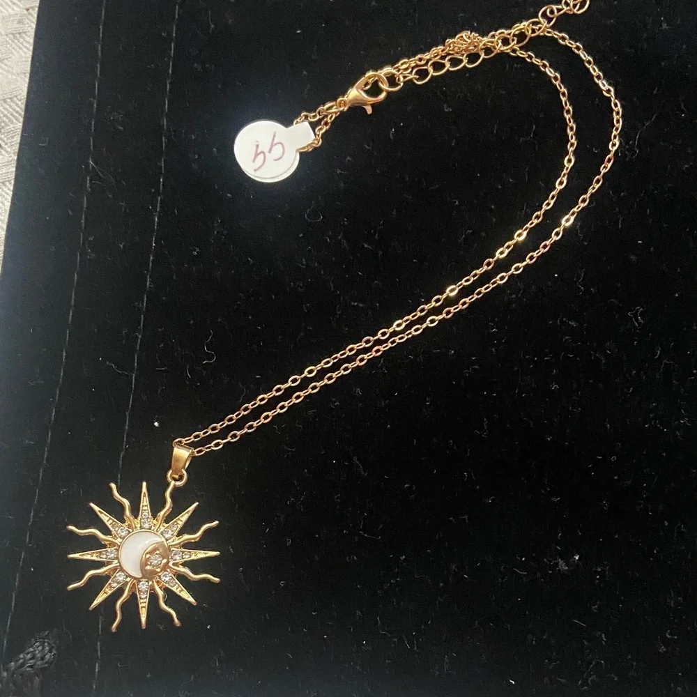 Gold Sun and Moon Stainless Steel Pendant Necklace